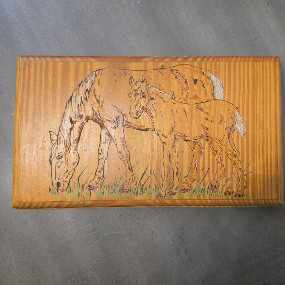 Vintage Wood Burned Horse Plaque Handmade 9.25x5.25" Wall Art Rustic Ranch Farm